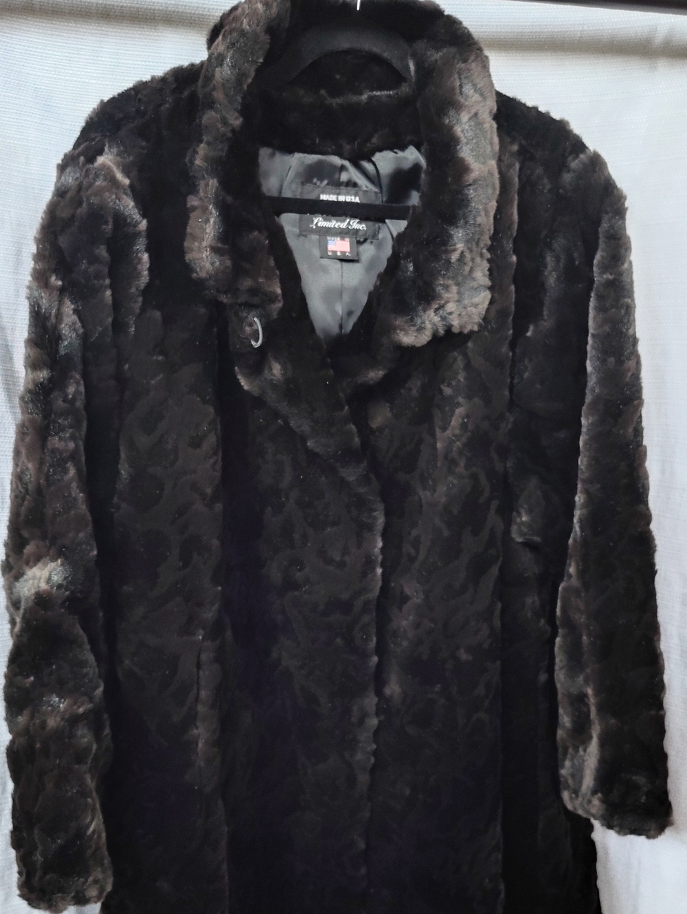 Vintage Olympia Made In USA Black Plush Faux Fur Coat Petite Large Mobwife